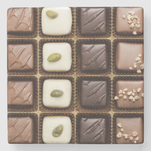 Dessous-de-verre En Pierre Chocolat de luxe fait main dans une boîte (Devant)