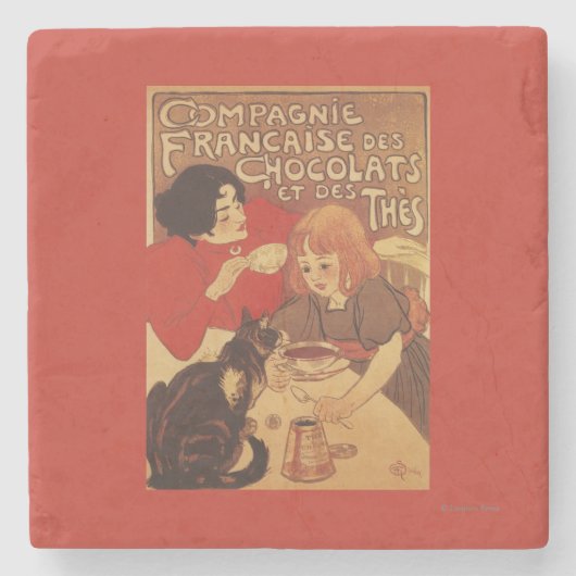 Dessous-de-verre En Pierre Chocolat et mère et fille du thé Co (Devant)