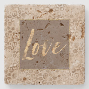 Dessous-de-verre En Pierre Chocolate Mocha Leopard Print Gold Love Square  