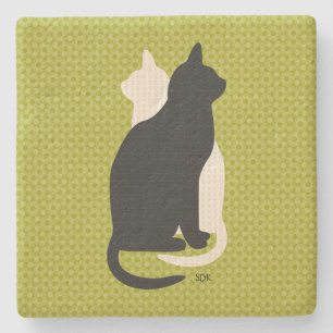 Dessous-de-verre En Pierre Choisir Couleur Noir Blanc Chat Duo Yin Yang Style