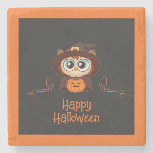 Dessous-de-verre En Pierre Chouette/Automne/Automne/Halloween/citrouille (Devant)