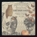 Dessous-de-verre En Pierre Chouette et crâne vintage moderne d'Halloween<br><div class="desc">Chouette et crâne vintage moderne d'Halloween</div>
