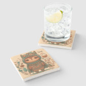 Dessous-de-verre En Pierre Chouette fleurie boho mignonne personnalisée (Côté)