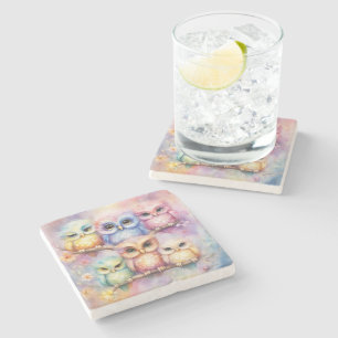 Dessous-de-verre En Pierre Chouettes d'oiseaux arc-en-ciel 3