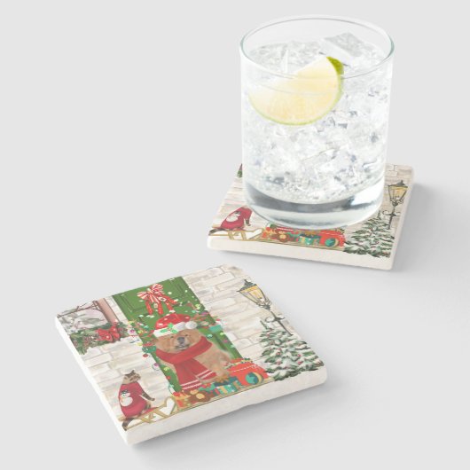 Dessous-de-verre En Pierre Chow Chow Chien Noël (Côté)