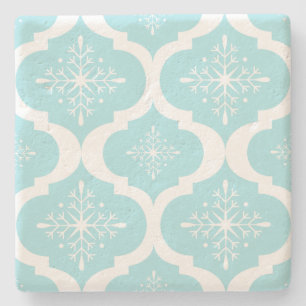 Dessous-de-verre En Pierre Christmas Aqua Blue Snowflakes Lattice Motif