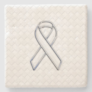 Dessous-de-verre En Pierre Chrome White Ribbon Sensibilisation sur les Checke