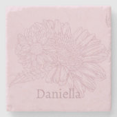 Dessous-de-verre En Pierre Chrysanthemum Pink Line Drawing with Your Name  (Devant)