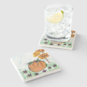 Dessous-de-verre En Pierre Chute citrouille avec Fleurs pourpres (Côté)