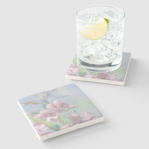 Dessous-de-verre En Pierre Ciel bleu Vert Plante Feuilles Fleurs violettes