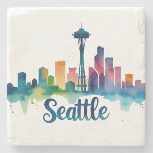 Dessous-de-verre En Pierre Ciel de Seattle à l'aquarelle