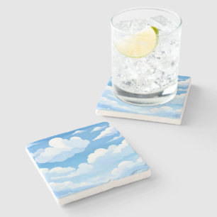 Dessous-de-verre En Pierre Ciel Plein de Nuages   Peinture de Ciel Bleu à l'A