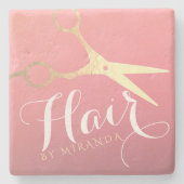 Dessous-de-verre En Pierre Ciseaux rose or moderne de coiffeur Maquillage Sal (Devant)