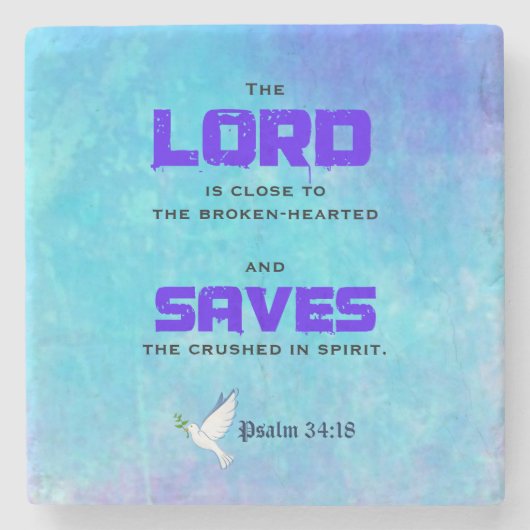 Dessous-de-verre En Pierre Citation Biblique Inspirationnelle Pslam 34:18 (Devant)