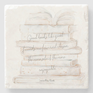 Dessous-de-verre En Pierre Citation d'amitié et de livres à l'aquarelle blanc