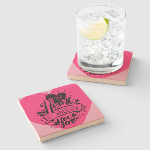 Dessous-de-verre En Pierre Citation de cadeau de la Saint-Valentin Cœur Rose