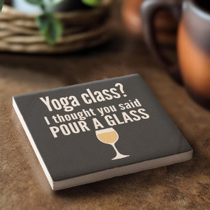 Dessous-de-verre En Pierre Citation De Vin Drôle - Cours De Yoga ? Verser un 