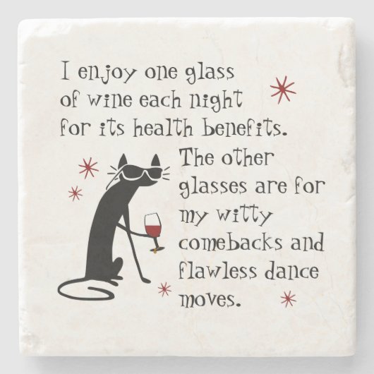Dessous-de-verre En Pierre Citation de vin Witty Comebacks Cat noir (Devant)