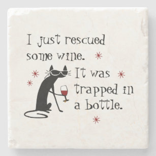Dessous-de-verre En Pierre Citation drôle de vin secouru avec chat noir