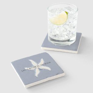 Dessous-de-verre En Pierre Citation Étoile de Mer Blanche Bleue de Plage