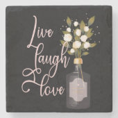 Dessous-de-verre En Pierre Citation Motivationnelle Art avec Fleurs - Live La (Devant)