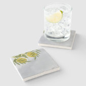 Dessous-de-verre En Pierre Citron Bleu Élégant Botanique (Côté)