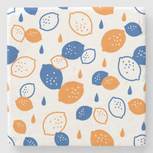 Dessous-de-verre En Pierre Citron bleu et orange Motif Jouer sur le thème des