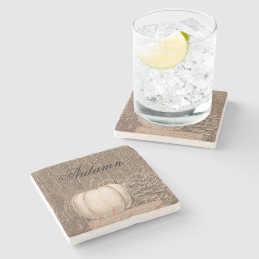 Dessous-de-verre En Pierre Citrouille Automne Métallurgique Blanc Or Pays élé (Côté)