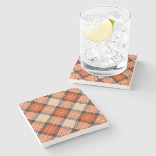 Dessous-de-verre En Pierre Citrouille d'automne classique Orange Brown Tartan (Côté)