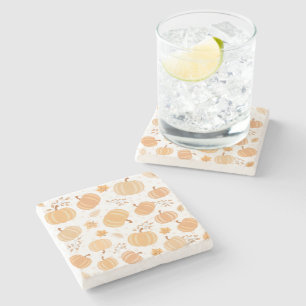 Dessous-de-verre En Pierre Citrouille d'automne et Motif pastel de feuilles