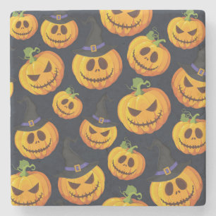 Dessous-de-verre En Pierre Citrouille d'Halloween : Motif de sorcière Vintage