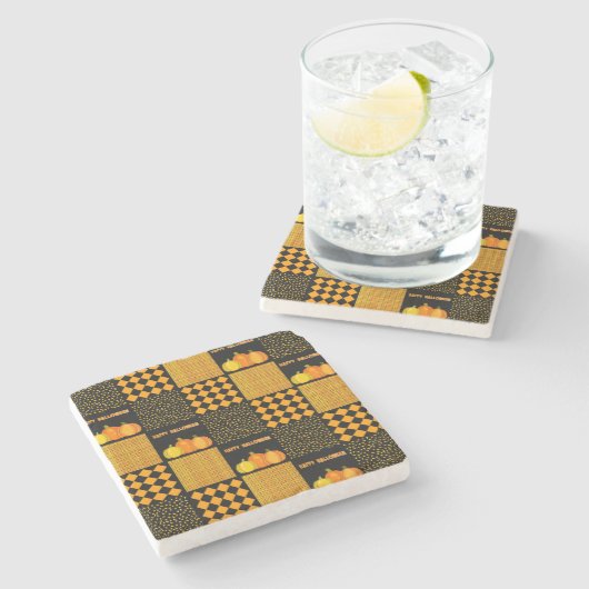 Dessous-de-verre En Pierre Citrouille Halloween Patchwork Motif (Côté)