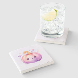 Dessous-de-verre En Pierre Citrouille Pastel avec Étoiles Ambiance Mignonne e