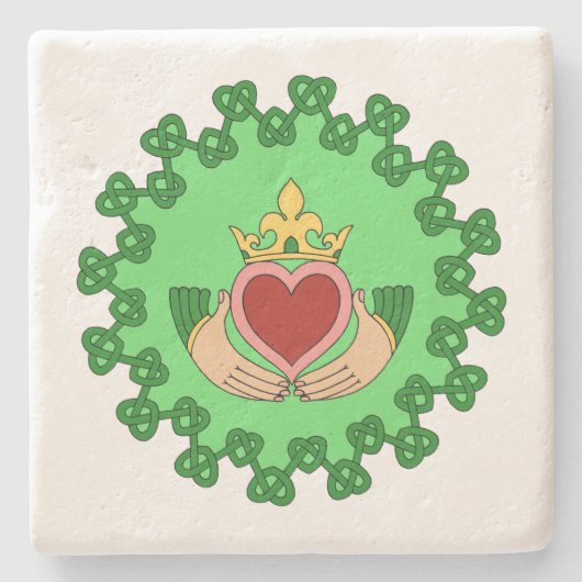 Dessous-de-verre En Pierre Claddagh et Green Knotwork (Devant)