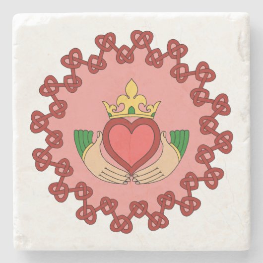 Dessous-de-verre En Pierre Claddagh et Red Knotwork sur rose (Devant)