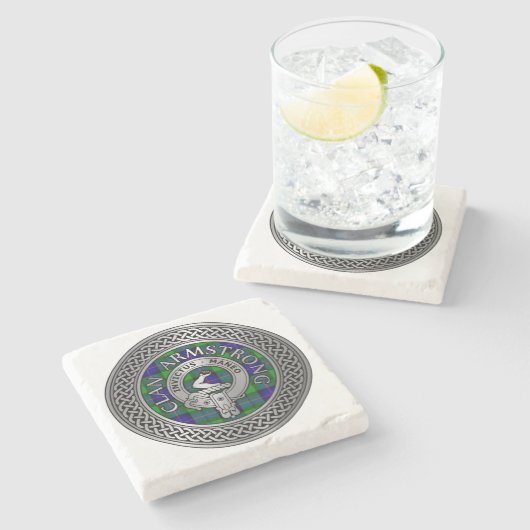 Dessous-de-verre En Pierre Clan Armstrong Crest & Tartan Knot (Côté)