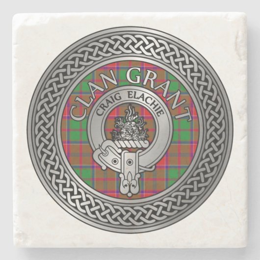 Dessous-de-verre En Pierre Clan Grant Crest & Tartan Knot (Devant)