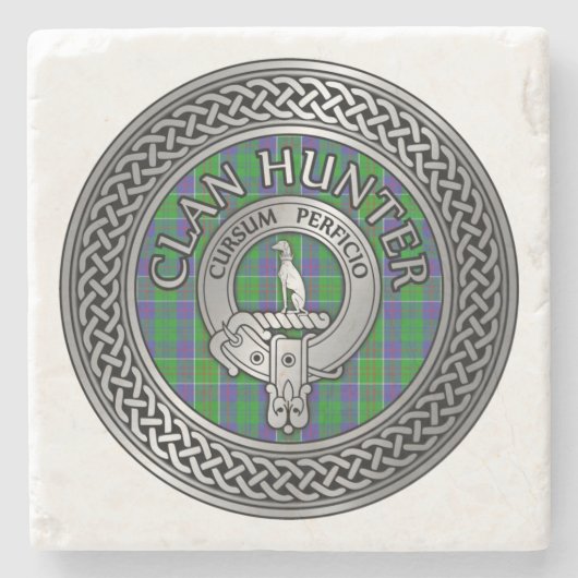 Dessous-de-verre En Pierre Clan Hunter Crest & Tartan Knot (Devant)