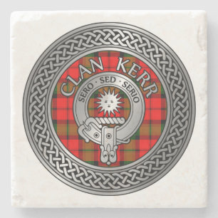 Dessous-de-verre En Pierre Clan Kerr Crest & Tartan Knot