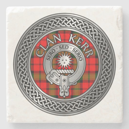 Dessous-de-verre En Pierre Clan Kerr Crest & Tartan Knot (Devant)