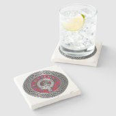 Dessous-de-verre En Pierre Clan Leslie Crest & Tartan Knot (Côté)