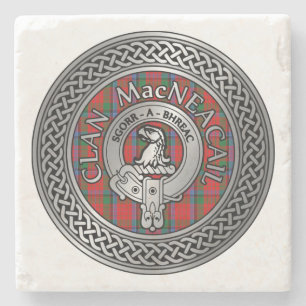 Dessous-de-verre En Pierre Clan MacNeacail MacNicol Blason & Nœud Tartan