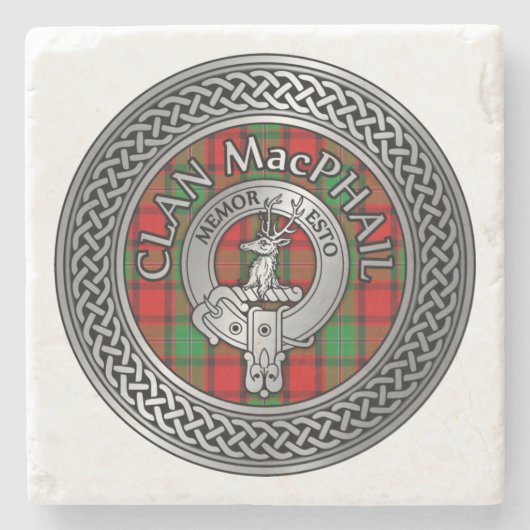 Dessous-de-verre En Pierre Clan MacPhail Crest & Tartan Knot (Devant)