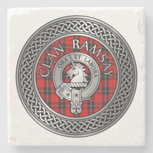 Dessous-de-verre En Pierre Clan Ramsay Crest & Tartan Knot (Devant)