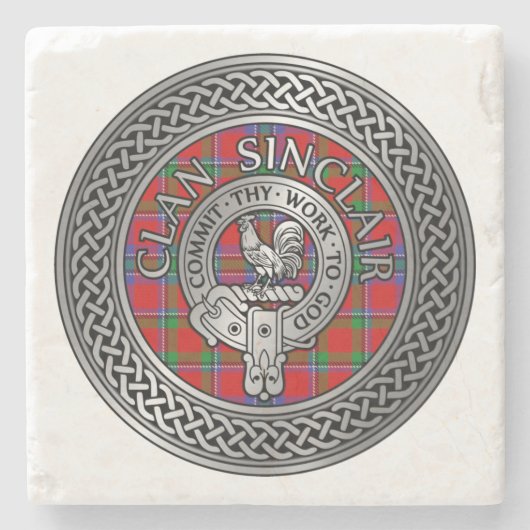 Dessous-de-verre En Pierre Clan Sinclair Crest et Tartan Knot (Devant)