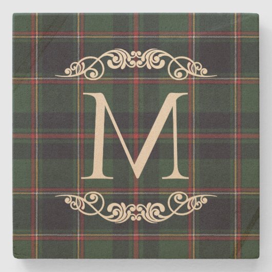 Dessous-de-verre En Pierre Classic Dark Blue Red Green Plaid Pattern (Devant)