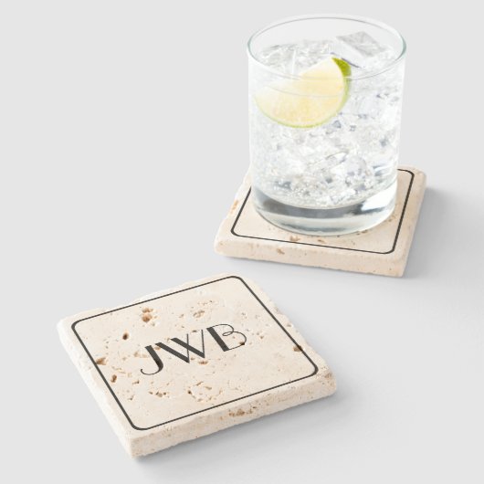 Dessous-de-verre En Pierre Classique Monogramme Masculine robuste Travertine (Côté)