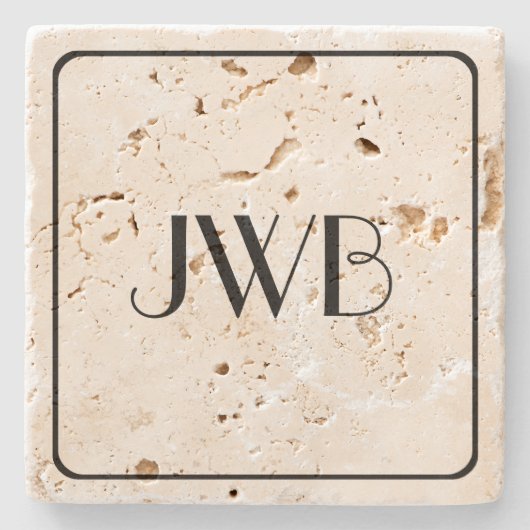Dessous-de-verre En Pierre Classique Monogramme Masculine robuste Travertine (Devant)
