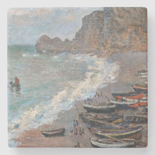 Dessous-de-verre En Pierre Claude Monet - La plage d'Etretat (Devant)