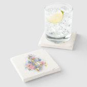 Dessous-de-verre En Pierre Clé de fer avec roses roses roses (Côté)